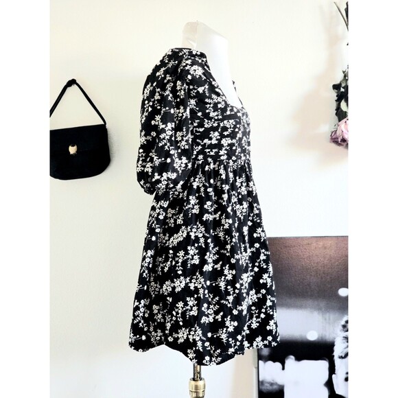 Mi Ami Francesca's Black Floral Baby Doll Mini Dress Puff Sleeve Picnic Xs - Picture 3 of 7